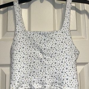 White Floral Cropped Tank